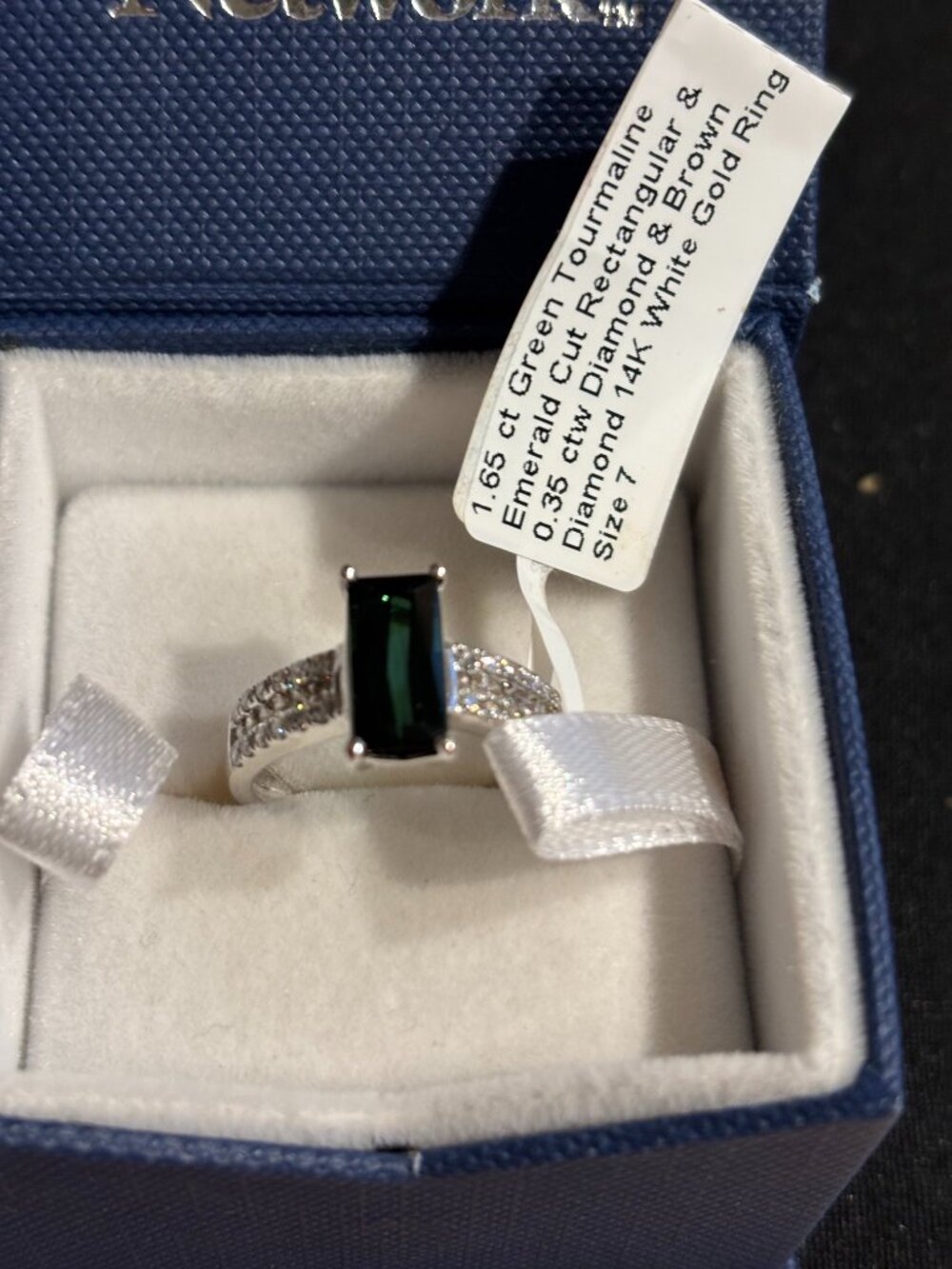 Green Tourmaline & Diamond Emerald Cut Ring